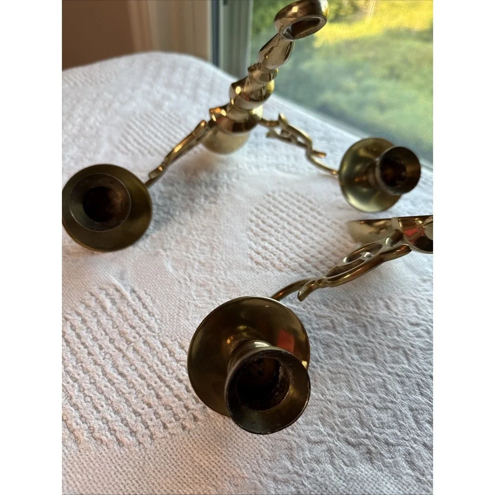 VTG Brass 2-Arm Wall Sconce Candle Holders Polished Gold Baroque Scroll Set of 2